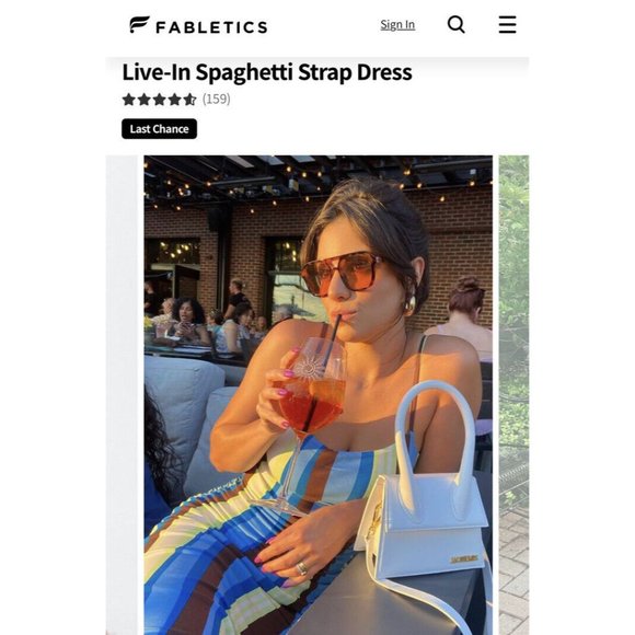 Fabletics Live-In Spaghetti Strap Dress Size Medium Wavy Stripe Blue Midi Fitted - Picture 4 of 15